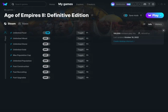 Age of Empires II: Definitive Edition cheats screenshot