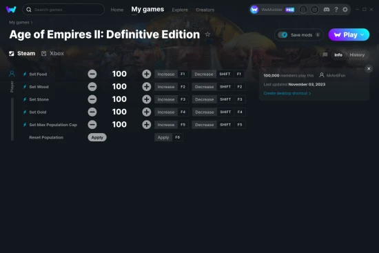 Age of Empires II: Definitive Edition cheats screenshot
