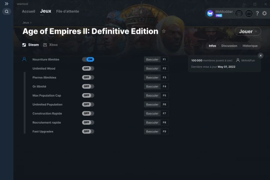 Capture d'écran de triches de Age of Empires II: Definitive Edition