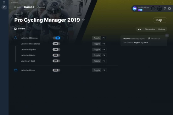 Pro Cycling Manager 2019 cheats screenshot