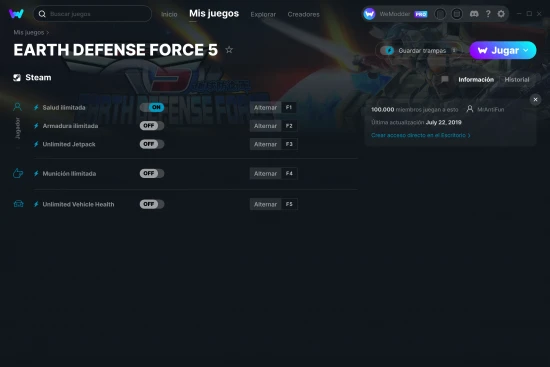 captura de pantalla de las trampas de EARTH DEFENSE FORCE 5