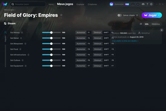 Captura de tela de cheats do Field of Glory: Empires