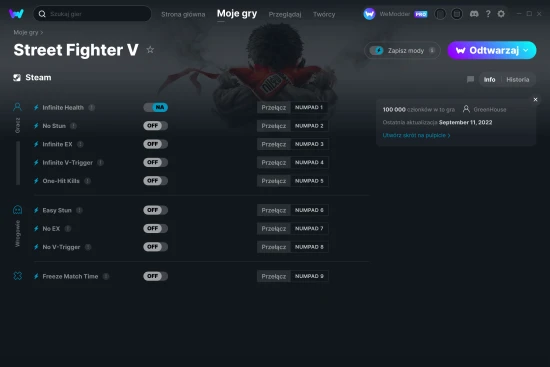 cheaty Street Fighter V zrzut ekranu