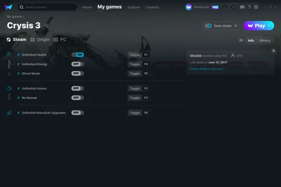 Crysis 3 cheats screenshot