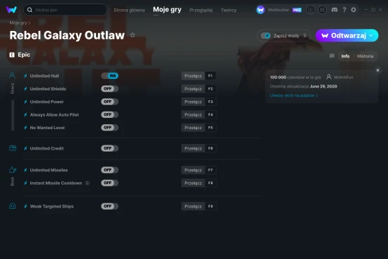 cheaty Rebel Galaxy Outlaw zrzut ekranu