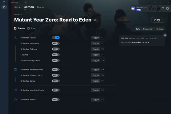 Mutant Year Zero: Road to Eden cheats screenshot