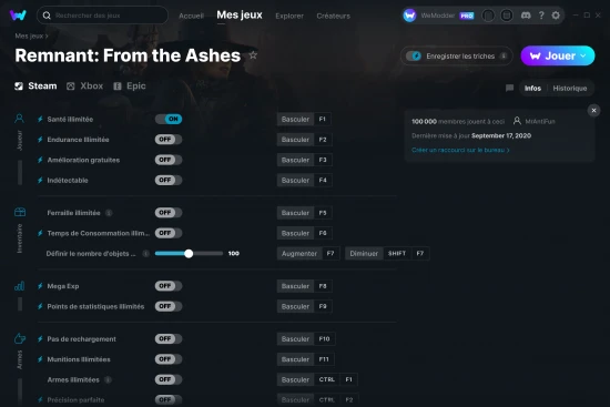 Capture d'écran de triches de Remnant: From the Ashes