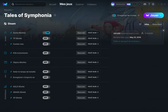 Capture d'écran de triches de Tales of Symphonia