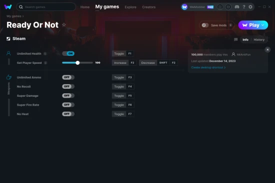 Ready Or Not cheats screenshot