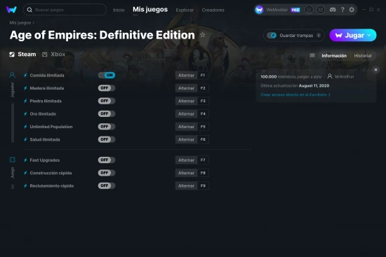 captura de pantalla de las trampas de Age of Empires: Definitive Edition