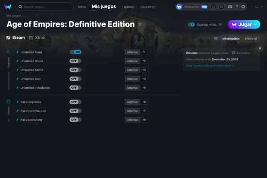 captura de pantalla de las trampas de Age of Empires: Definitive Edition