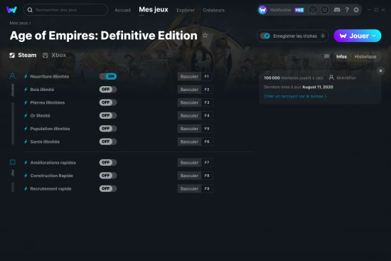 Capture d'écran de triches de Age of Empires: Definitive Edition