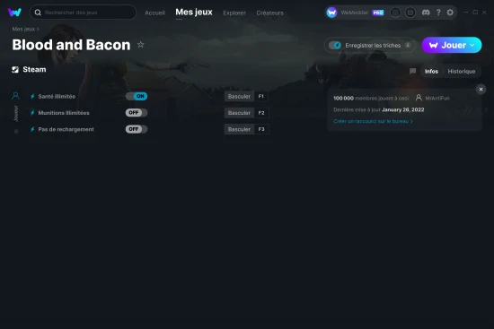 Capture d'écran de triches de Blood and Bacon