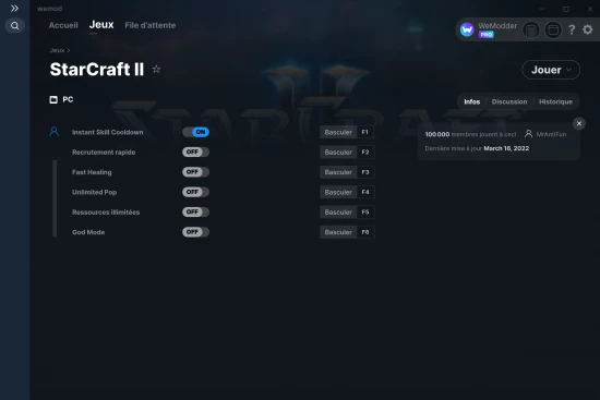 Capture d'écran de triches de StarCraft II