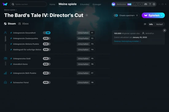The Bard's Tale IV: Director's Cut Cheats Screenshot