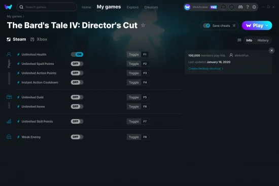 The Bard's Tale IV: Director's Cut cheats screenshot
