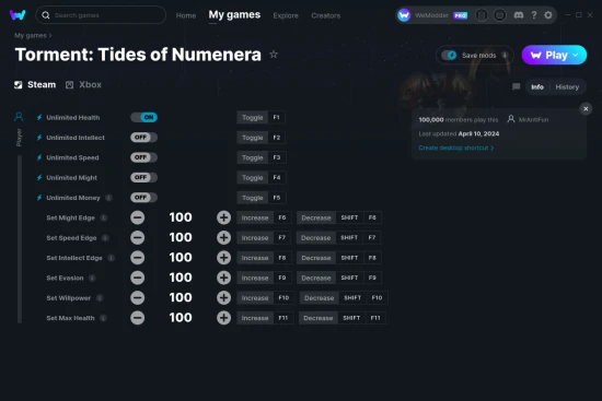 Torment: Tides of Numenera cheats screenshot