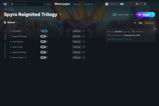 Captura de tela de cheats do Spyro Reignited Trilogy