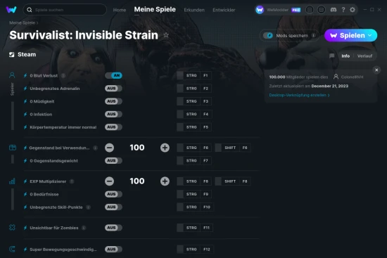 Survivalist: Invisible Strain Cheats Screenshot
