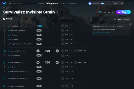 Survivalist: Invisible Strain cheats screenshot