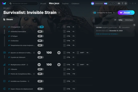 Capture d'écran de triches de Survivalist: Invisible Strain