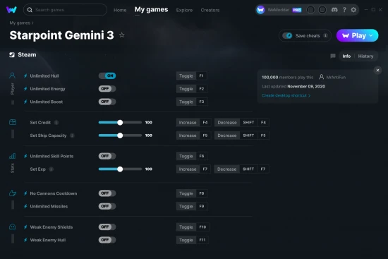 Starpoint Gemini 3 cheats screenshot