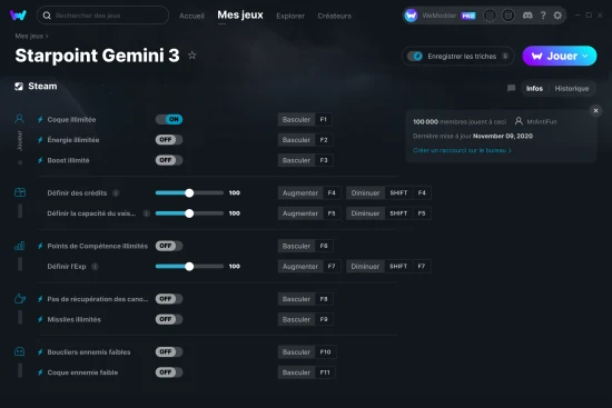 Capture d'écran de triches de Starpoint Gemini 3