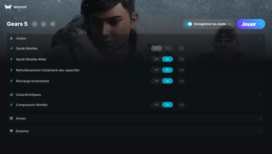 Capture d’écran des cheats pour Gears 5
