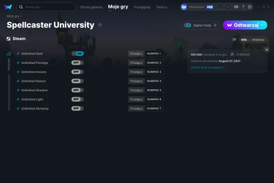 cheaty Spellcaster University zrzut ekranu