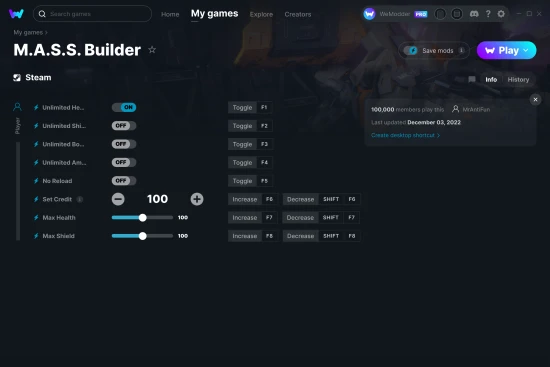 M.A.S.S. Builder cheats screenshot