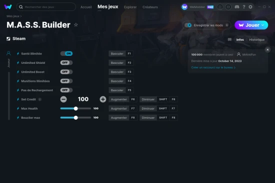 Capture d'écran de triches de M.A.S.S. Builder