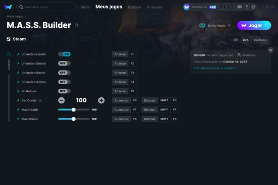 Captura de tela de cheats do M.A.S.S. Builder