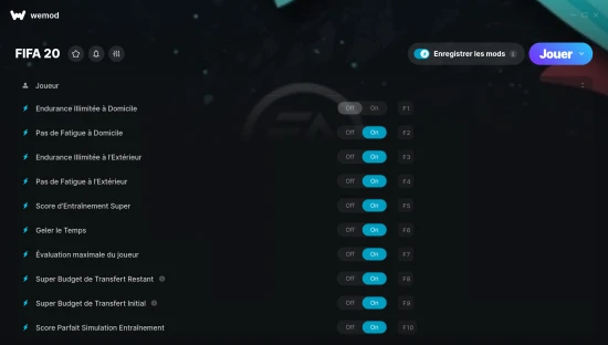 Capture d’écran des cheats pour FIFA 20