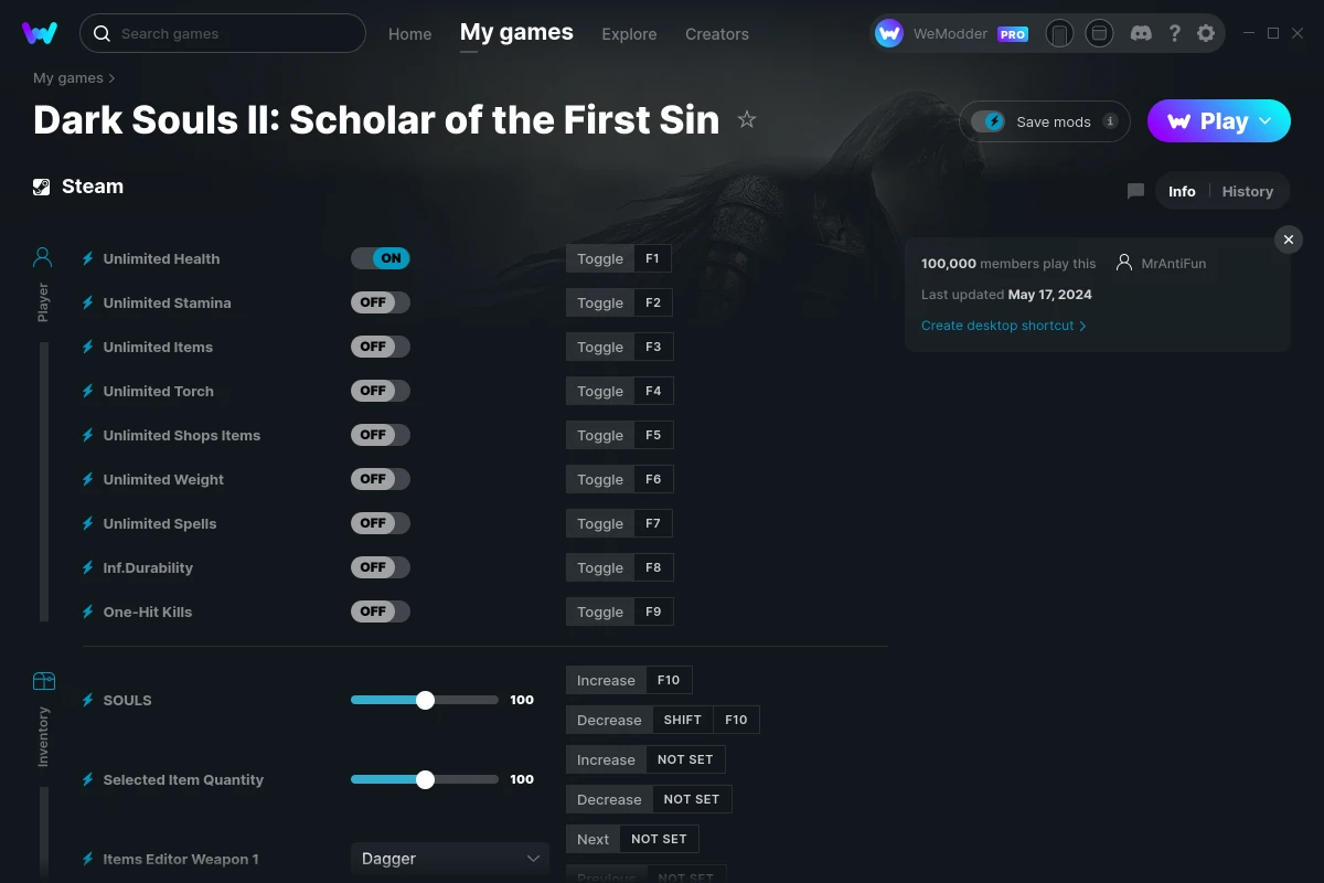 Dark Souls II: Scholar of the First Sin Cheats & Trainers for PC | WeMod