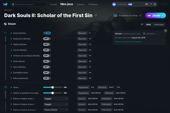 Capture d'écran de triches de Dark Souls II: Scholar of the First Sin