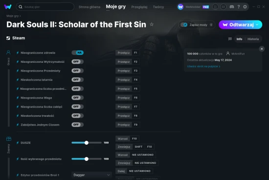 cheaty Dark Souls II: Scholar of the First Sin zrzut ekranu