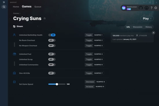 Crying Suns cheats screenshot
