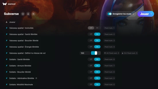Capture d’écran des cheats pour Subverse