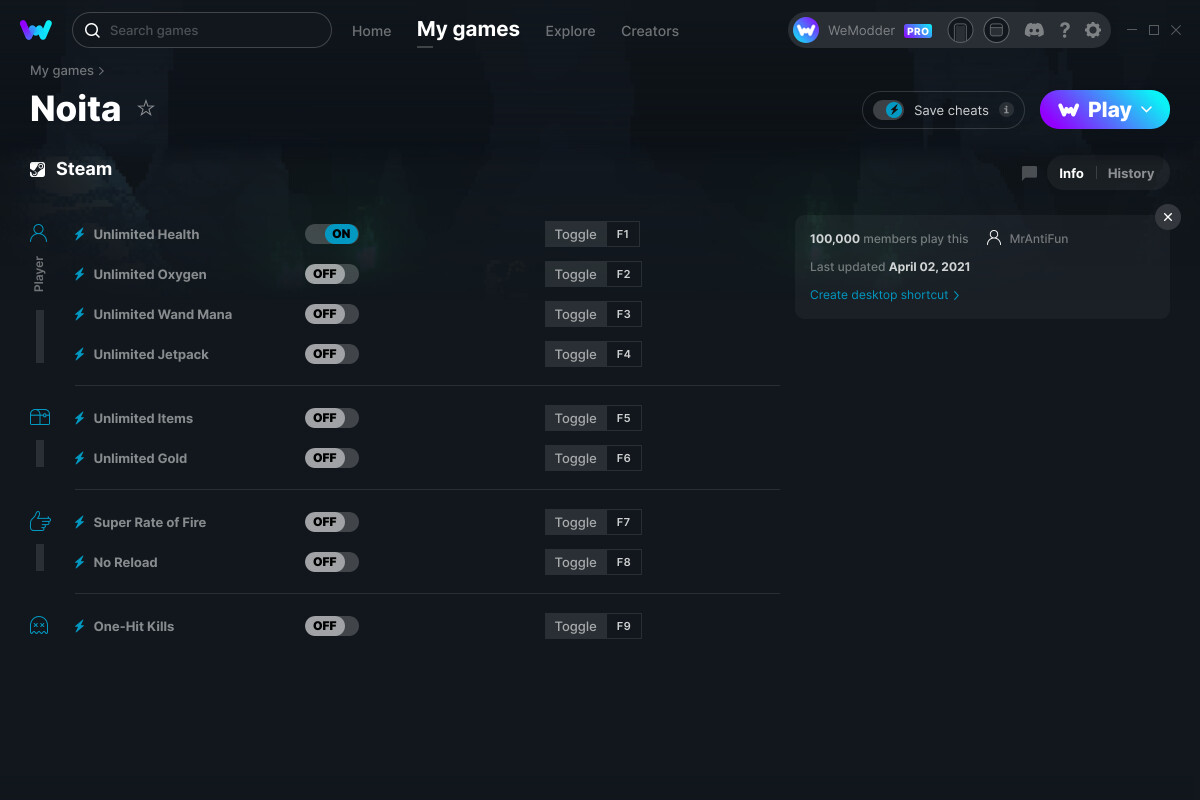 Noita Cheats and Trainer for Steam Trainers WeMod Community