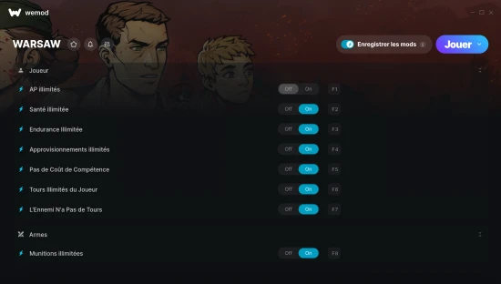 Capture d’écran des cheats pour WARSAW