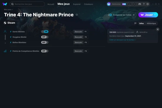 Capture d'écran de triches de Trine 4: The Nightmare Prince