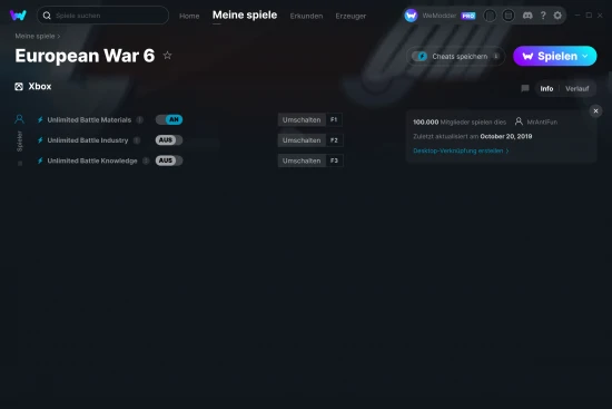 European War 6 Cheats Screenshot