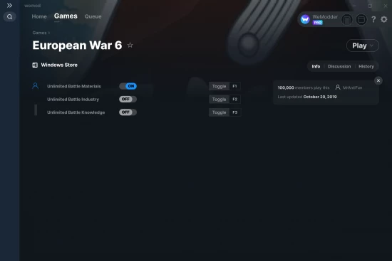 European War 6 cheats screenshot