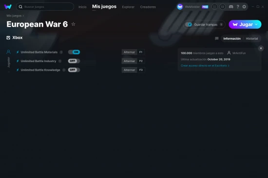 captura de pantalla de las trampas de European War 6