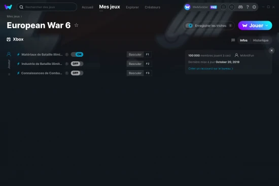 Capture d'écran de triches de European War 6