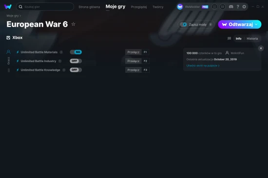 cheaty European War 6 zrzut ekranu