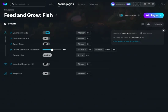 Captura de tela de cheats do Feed and Grow: Fish