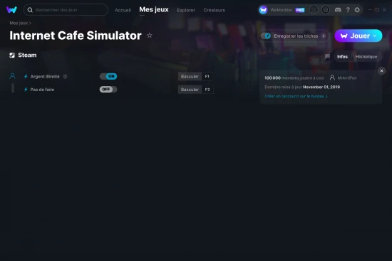 Capture d'écran de triches de Internet Cafe Simulator
