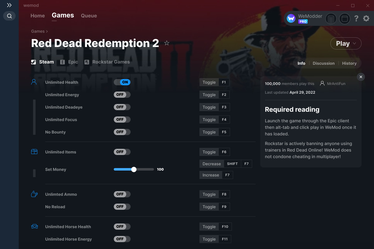 Red Dead Redemption 2 Cheats and Trainer for Epic Games Trainers
