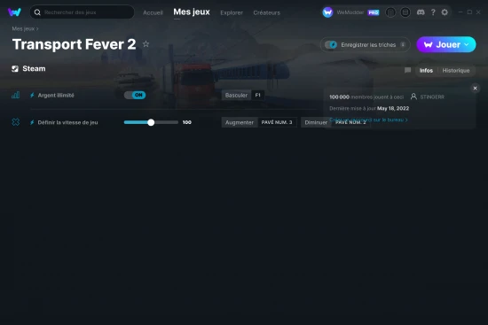 Capture d'écran de triches de Transport Fever 2